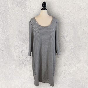 J. Jill Perfect Pima Dress Black White Stripe Side Button Accent, Size XL